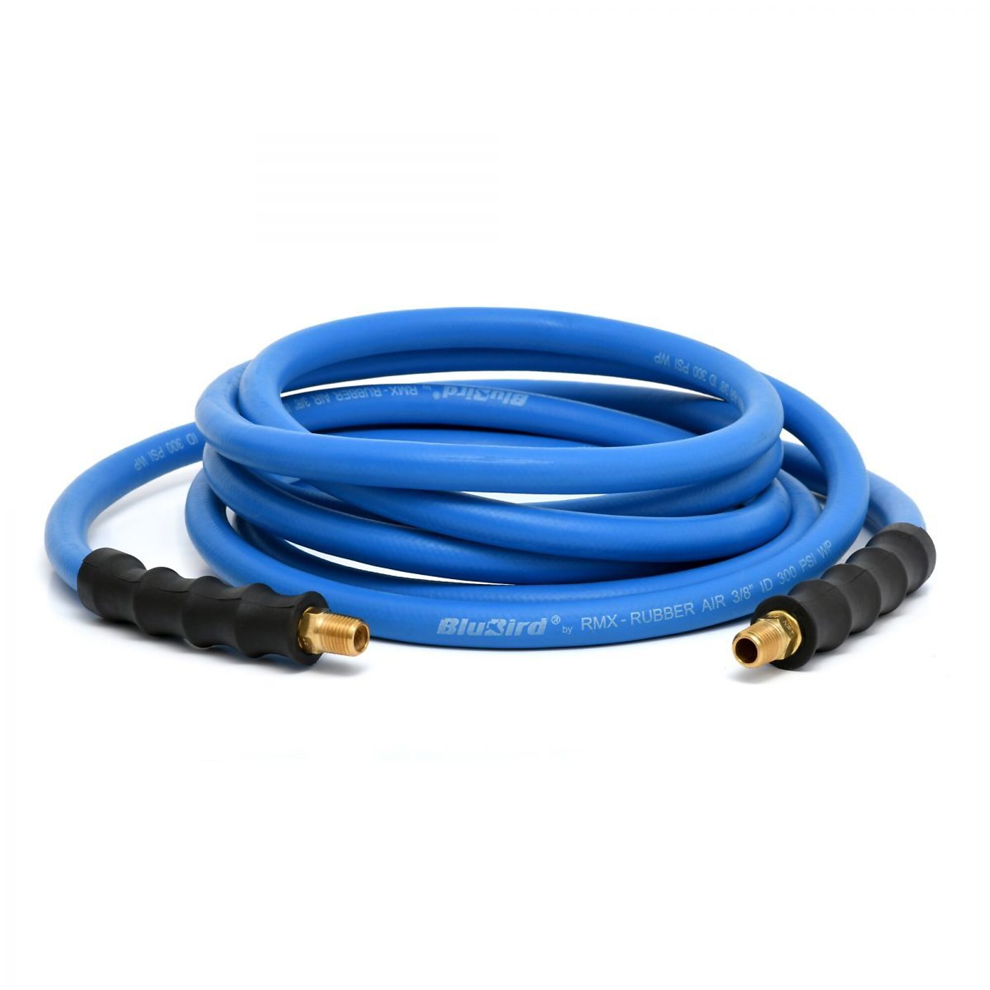 BluBird Rubber Air Hose 3/8" X 10' - 3/8" Male-NPT, 300 PSI, EPDM, 2 Pack  -  BB3810-2pk